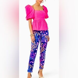 Lilly Pulitzer Blue and Pink Floral Straight Leg Pants